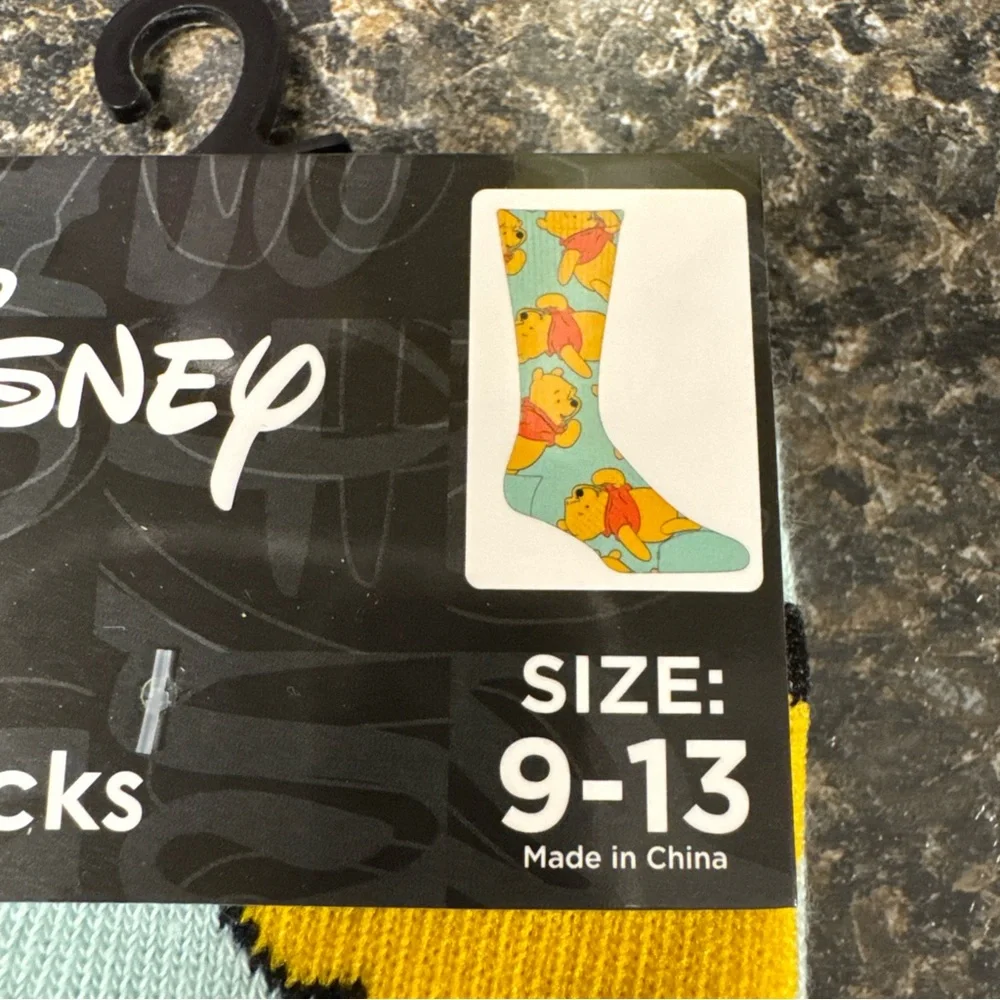 Disney Men's Crew Socks Set - Navy Blue & Light Blue with Winnie the Pooh